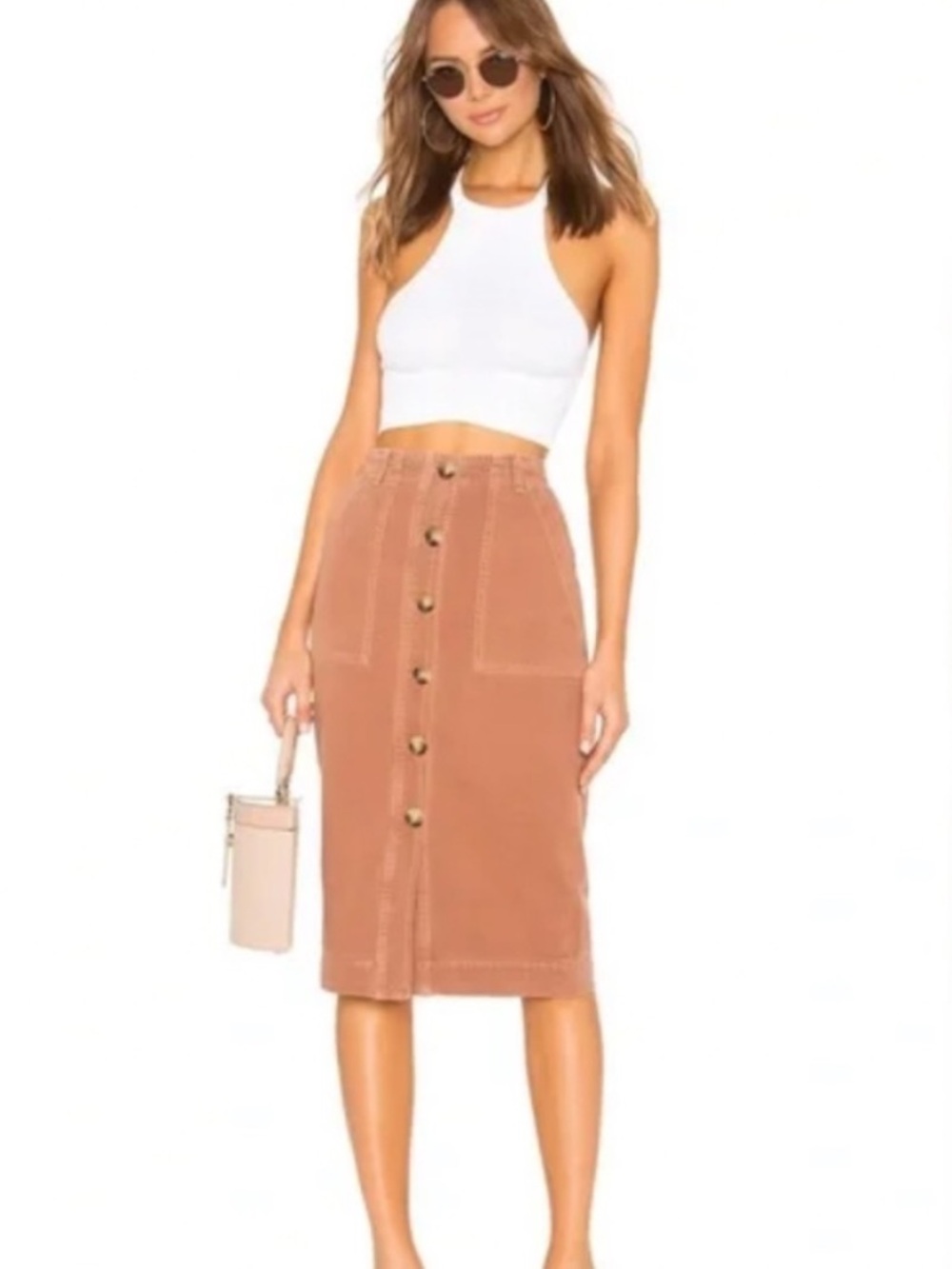 Free People Rust Button-Front Midi Skirt
